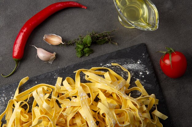 Italian pasta cooking process Fresh food concept Home made tagliatelle