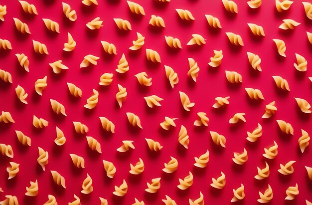 Foto pasta italiana di diverse forme su uno sfondo rosa ingrediente per la cottura prodotto a base di farina