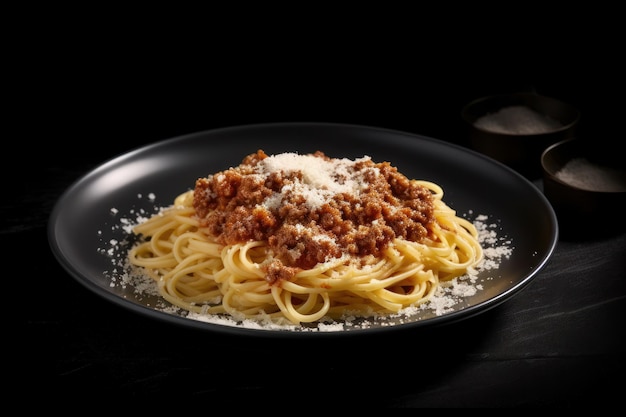 Foto piatto italiano di pasta con salsa bolognese