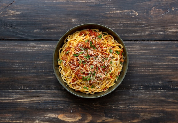 Italian pasta spaghetti bolognese. National cuisine. Recipe. Italian food.