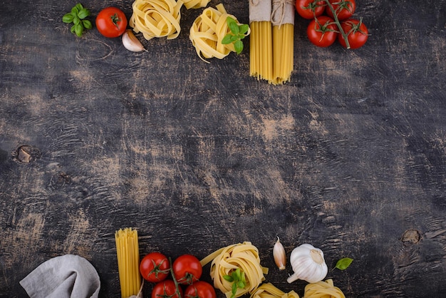 Italian pasta spaghetti and tagliatelle