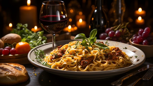 Photo italian pasta and wine delight