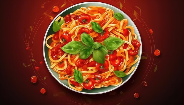 Photo italian pasta with basil and cherry tomatoes