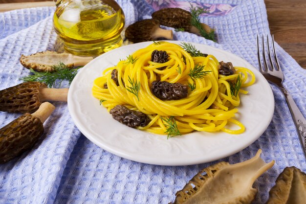 Italian pasta with black morel