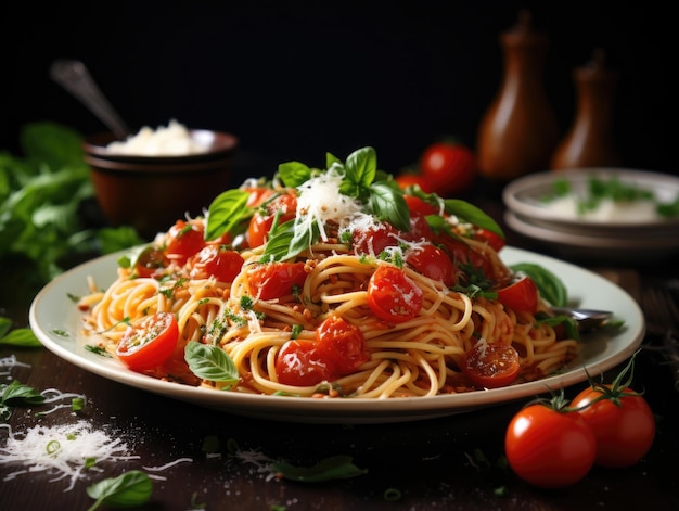 Italian pasta with tomatoes and basil