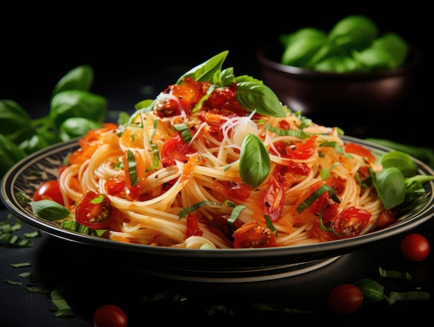 Italian pasta with tomatoes and basil