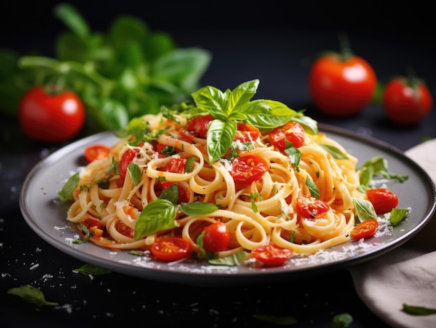 Italian pasta with tomatoes and basil