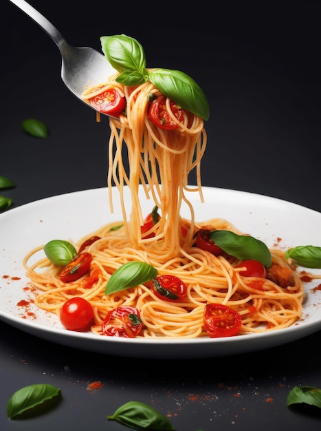 Italian pasta with tomatoes and basil