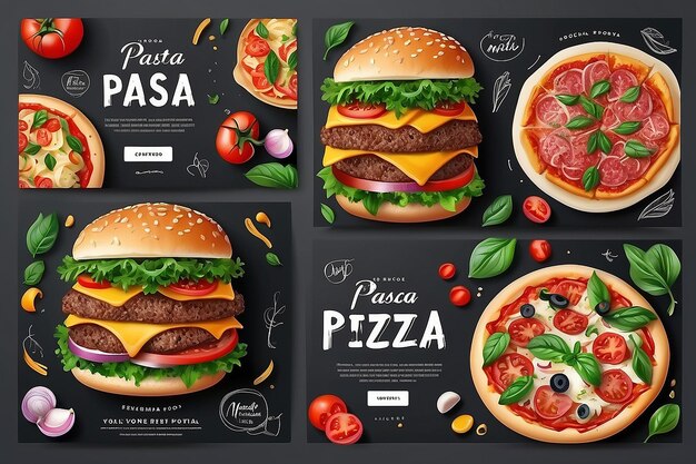 Foto banner quadrato di pastapizzaburger italiano per ristoranti o caffè banner di social media per alimenti modello