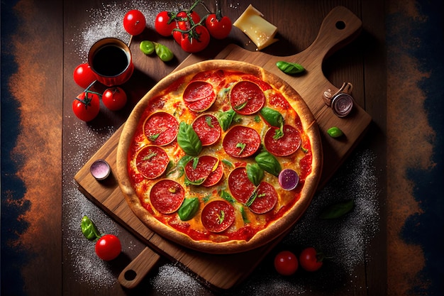 Italian pizza closeup realistic drawing Generative AI