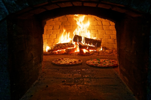 Italian pizza cooked in a wood-fired oven