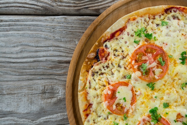 Italian pizza served on a pizza tray