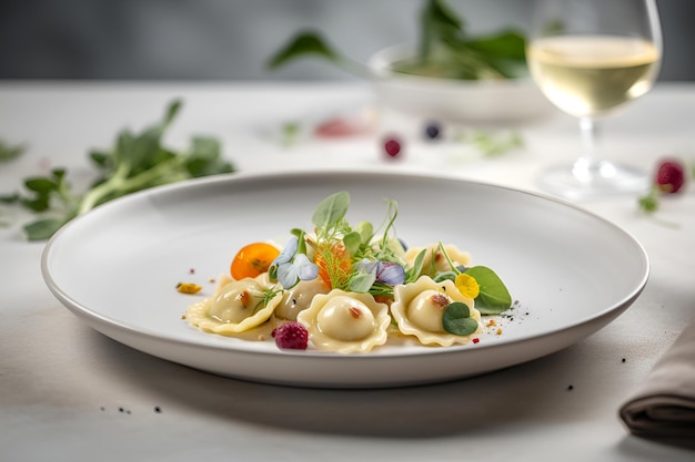 皿に盛られたイタリアのラビオリ パスタ AI が生成したイタリア料理