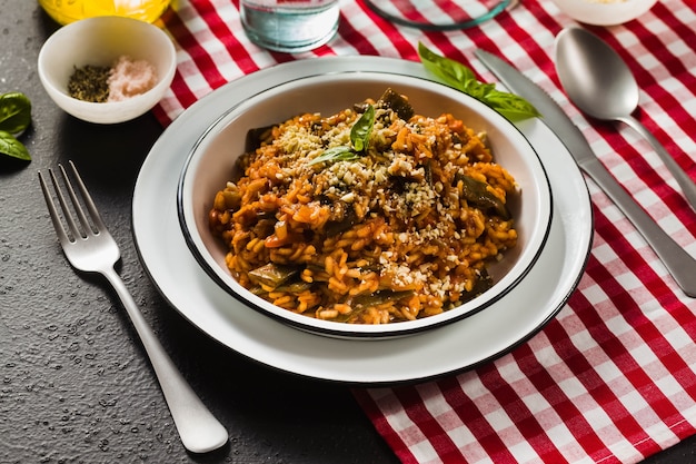 Italian risotto with tomato sauce