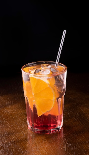 Italian soda nonalcoholic cocktail on wooden table