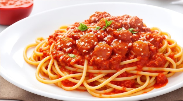 Italian spaghetti bolognese with tomato sauce and meat by Generative AI