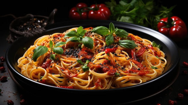 italian spaghetti on dark background