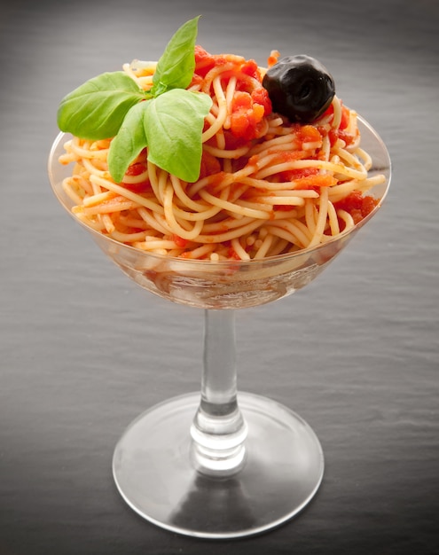 italian spaghetti in glass