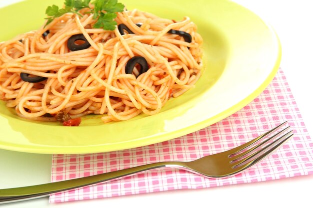 Italian spaghetti in plate closeup