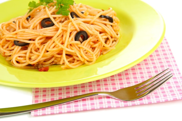 Italian spaghetti in plate closeup