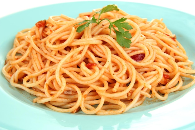 Italian spaghetti in plate closeup