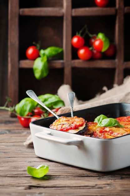 Italian traditional parmigiana with eggplant