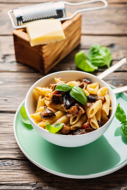 Italian traditional pasta with eggplant