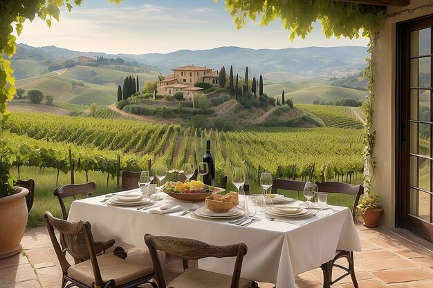 Photo italian vineyard dining rolling hills alfresco tables tuscan flavors