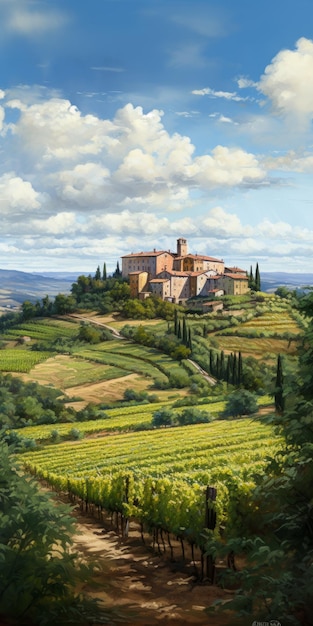 イタリアのブドウ畑の風景 繊細に表現された精密な芸術を現代的に解釈