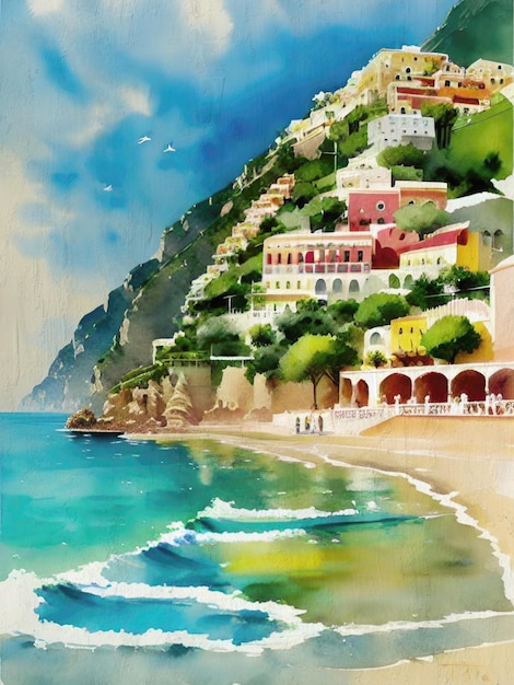 Italian Watercolor Scenery Illustration