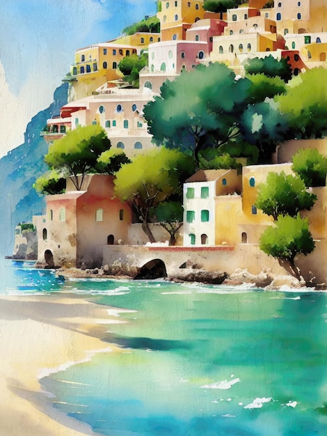 Italian Watercolor Scenery Illustration