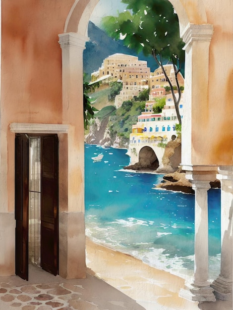 Italian Watercolor Scenery Illustration