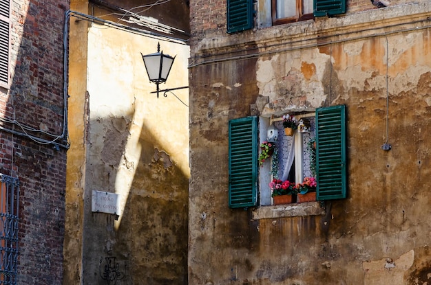 Italian Window with Open Wooden Shutters