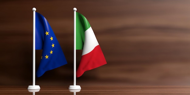 Italië en EU-vlaggen op houten achtergrond 3d illustratie