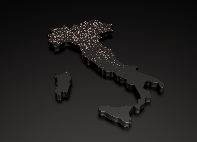 Foto italia mappa di texture in pietra nera isolata su nero con illustrazione 3d ombra