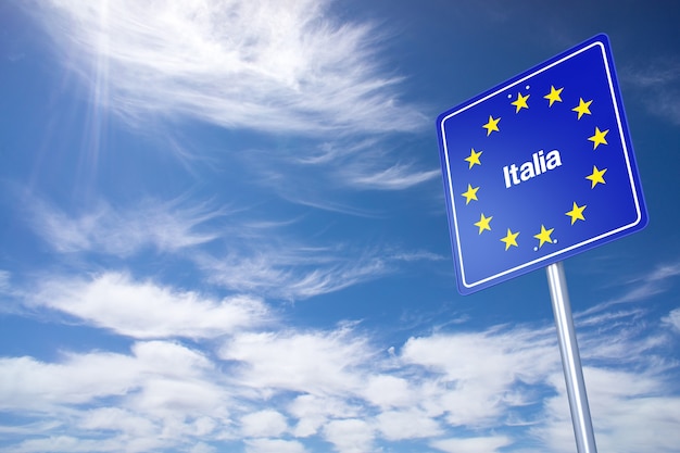 Italy Border Sign with clouds sky. 3D Rendering