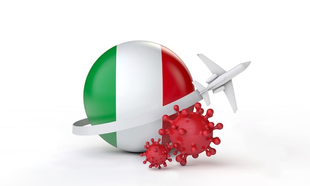 Концепция путешествия в связи со вспышкой кононавируса в Италии 3D рендеринг