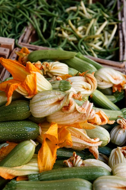 Italy Elba Island zucchini blossoms in a local market
