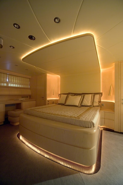 Italy, Fiumicino (Rome); 14 September 2005, MAIORA luxury yacht, master bedroom - EDITORIAL