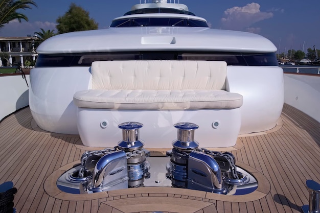 Italy, Fiumicino (Rome); 26 September 2005, MAIORA luxury yacht, view of the bow and the winch for the anchors chains - EDITORIAL