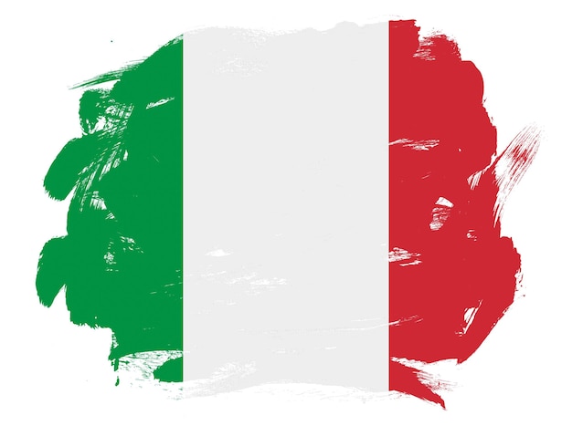 Italy flag on abstract painted white stroke brush background