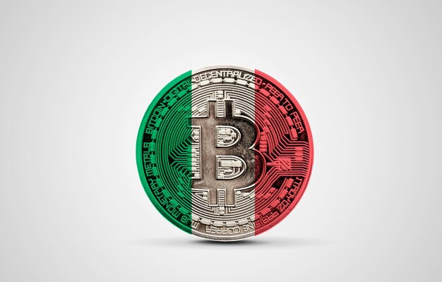 Italy flag on a bitcoin cryptocurrency coin d rendering