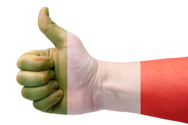 Photo italy flag and hand with thumb up