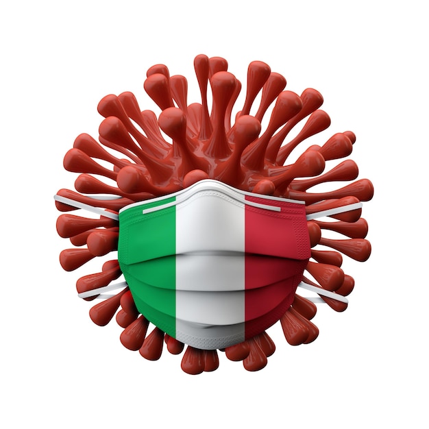 Italy flag protective mask on a virus bacteria d render