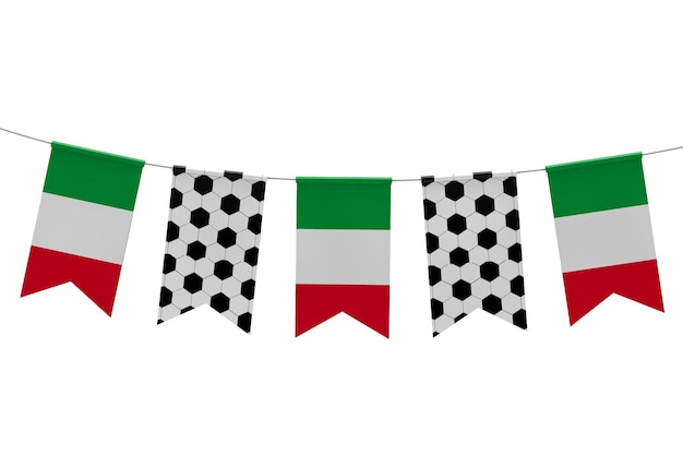 Italy flag and soccer ball texture football flag bunting 3D Rendering