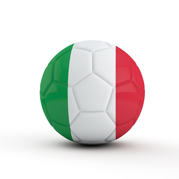 Италия флаг футбол футбол на простом белом фоне 3D рендеринг