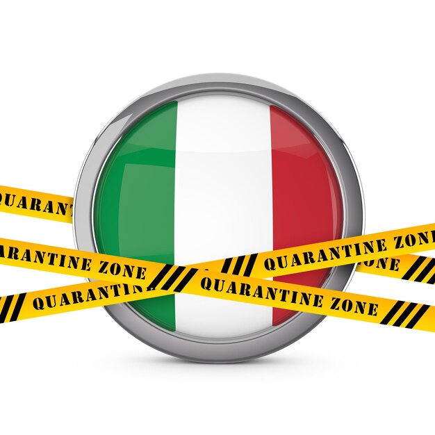 Italy flag with yellow quarantine warning security tape d render