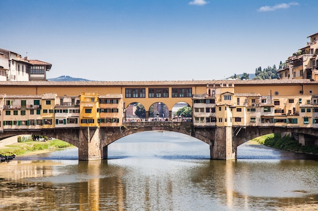 Italy, Florence. View of Ponte Vecchio, the main landmark of the city