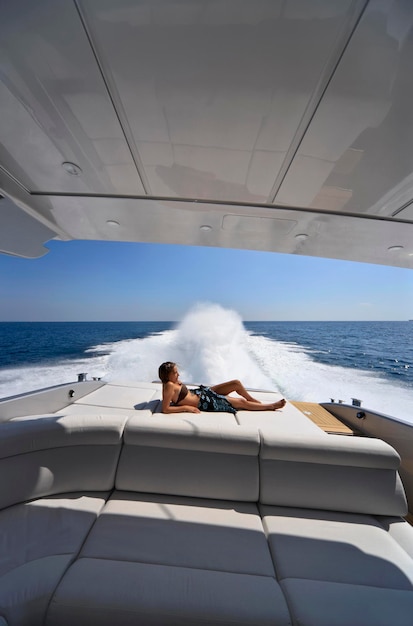 ITALY Lazio Tirrenian sea off the coast of FiumicinoRome luxury yacht Alfamarine 60' at full speed