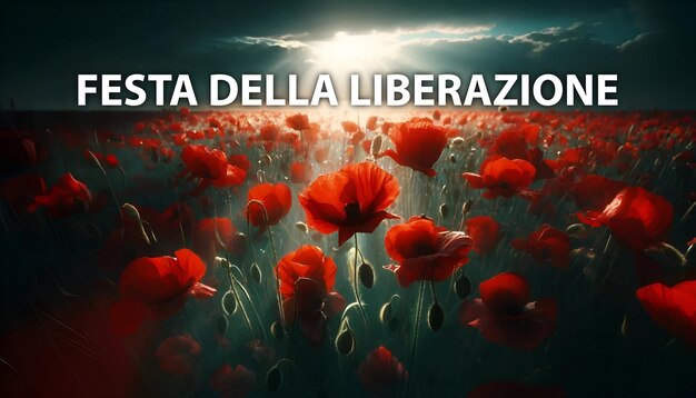 Foto sfondio del giorno della liberazione dell'italia con un campo di papaveri rossi